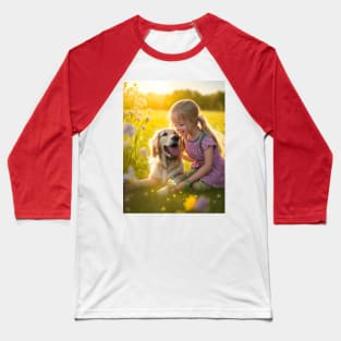 child hanging out with a dog. Baseball T-Shirt